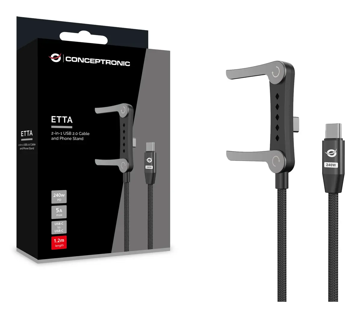 Conceptronic ETTA13B12 2-in-1 USB 2.0 кабель и подставка для телефона Photo 10