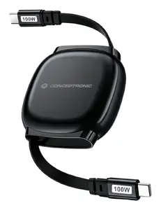 Conceptronic ETTA14B10 Выдвижной кабель USB 2.0 USB-C на USB-C PD 100W 5A 1м Черный