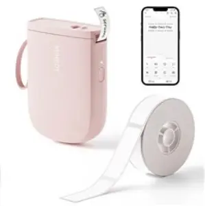 NIIMBOT Phomemo D30 etiķešu printeris, rozā, komplektā etiķešu rullis 100 gab. 12x40 mm