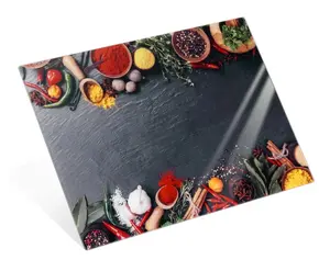 Vilde Tempered Glass Cutting Board 40x30 cm Graphite Spice Motif with Anti-slip Pads