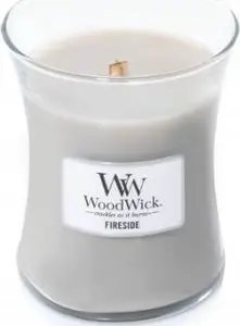WoodWick Fireside 92106 Wax Candle Grey Amber Musk Vetiver 275g Glass Holder