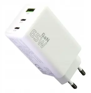 Tech-Protect SC-655Q GaN Wall Charger with 65W Power Delivery, 1x USB-A and 2x USB-C Ports, White