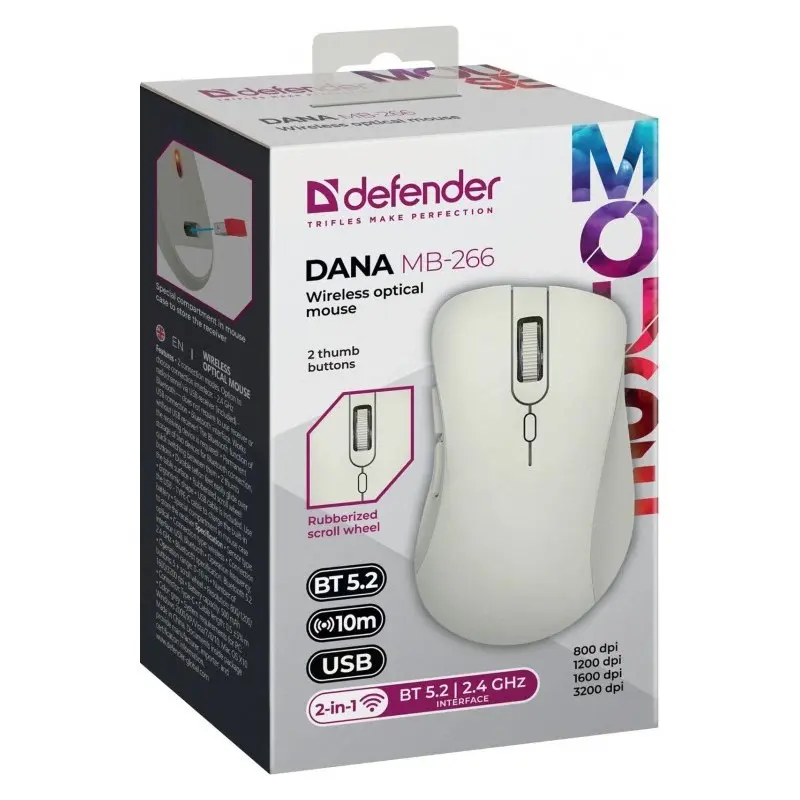 Bezvadu optiskā pele Defender Dana MB-266 balta Photo 6
