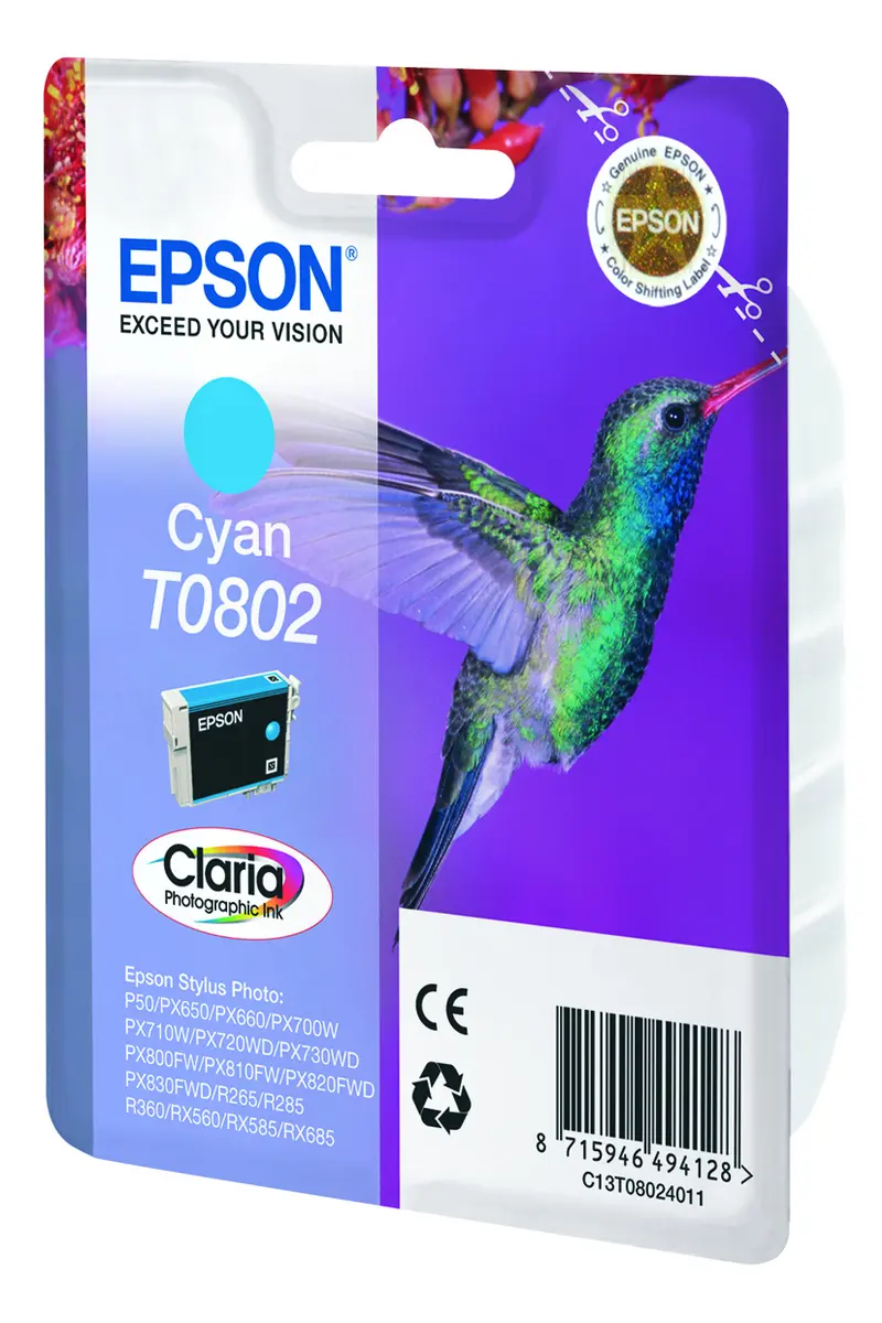 Epson Hummingbird Singlepack Cyan T0802 Claria
