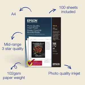 Epson A4 Photo Quality Inkjet Paper 102 g/m² 100 Sheets Matt White