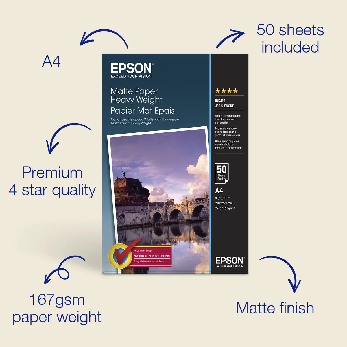 Матовая бумага Epson A4 167г/м² 50 листов Photo 4