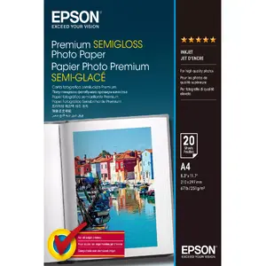 Photo Paper, Epson Premium Semi-Gloss, A4, 20 Sheets, 251 g/m²