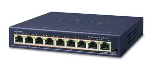 Network switch PLANET GSD-908HP — Unmanaged 9-port Gigabit (10/100/1000) with PoE, blue