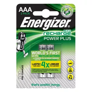 Перезаряжаемая батарея Energizer Power Plus AAA NiMH 1,2 В, 2 шт., 44,5 мм x 10,5 мм, 11 г