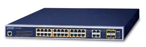 Managed L2/L4 Gigabit Ethernet PoE Switch PLANET GS-4210-24P4C — 28x Gigabit RJ-45, 1U, 56 Gbit/s, 8000 MAC