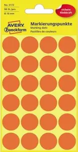 AVERY 3172 Colour Coding Dots Neon Red Paper Circular 1.8 cm 96 Labels