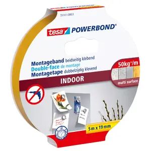 Монтажная лента Tesa Powerbond INDOOR 5 м, белая, ширина 19 мм