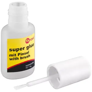 Adhesive liquid Fixpoint 77017, 10 g bottle, black/white/yellow, blister pack