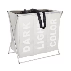 Wenko Trio Laundry Collector, 130 Liters, 3 Compartments, Beige Polyester and Aluminum