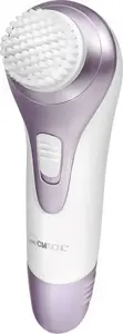 Clatronic GM 3669 Vibrating and Rotating Face Cleansing and Massaging Device in Purple and White with Battery Power and 3 Brush Heads