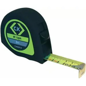 Mērlenta c.k tools T3442M8 — 8 m garums, kompakts korpuss, metriskā mērvienība