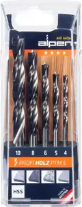 Drill bit set ALPEN 5-piece spiral wood drill bits, cylindrical shank, model 600114100