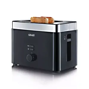 Toaster Graef TO62 — 2-slice, black, plastic housing, slot 136×30×130 mm