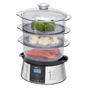 Steam cooker CLATRONIC DG 3547, 3 baskets, 800 W, black/stainless steel, digital timer