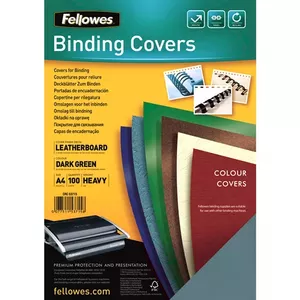 Fellowes A4 FSC Certified Leathergrain Paper Covers, Green, 100 pcs (208×296×1 mm)