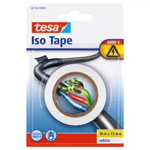 Изолента Tesa 56193-00001-04 — ПВХ электроизоляционная лента, белая, 10 м × 15 мм