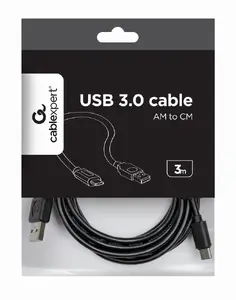 Gembird CCP-USB2-AMCM-10 USB 2.0 kabelis 3 m USB A uz USB C vīrietis/vīrietis zeltīti kontakti melns