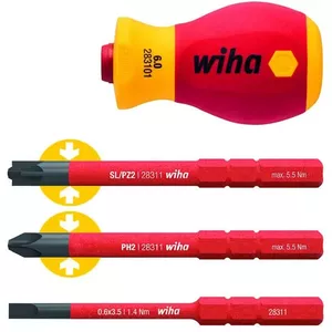 VDE Stubby Screwdriver Handle Wiha SB28310101, Grip Diameter 34 mm, Insulated
