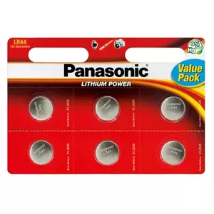 Pogas baterija Panasonic LR44 (AG13/357) — mikro alkaliskā, 6 gab.