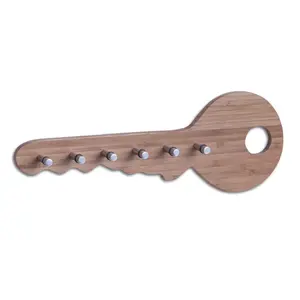 Ключница ZELLER 13590 — корпус из алюминия и бамбука, 6 крючков, 350×40×125 мм