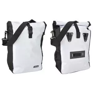 Bicycle luggage carrier bag FISCHER 86264 — durable white/black, rear rack-mounted