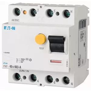 Eaton PXF-63/4/003-A noplūdes strāvas aizsardzības slēdzis, 63A, 4-polu, 30mA, A tips