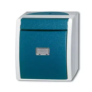 Light switch Busch-Jaeger 1484-0-0371 — push-button, IP44, 74×55×83 mm, 250 V, 10 A, blue/grey