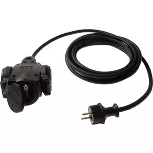 AS Schwabe 3‑vietīga pilnās gumijas sadales kontaktligzda ar griežamām aizsargklapēm, pakarināšanas cilpu, 0,30 m H07RN‑F 3G1,5 (60450)