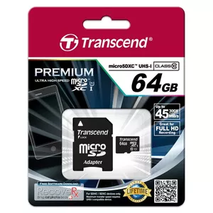 Zibatmiņa Transcend 64GB MicroSDXC UHS-I TS64GUSDU1