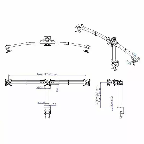 VALUE Trīskāršs LCD balsts ar skavu — 3 monitoriem Photo 6