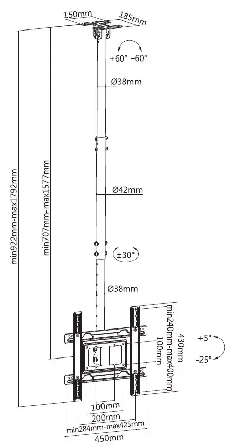 Griestu montāžas TV kronis Equip 32"-70" Photo 8