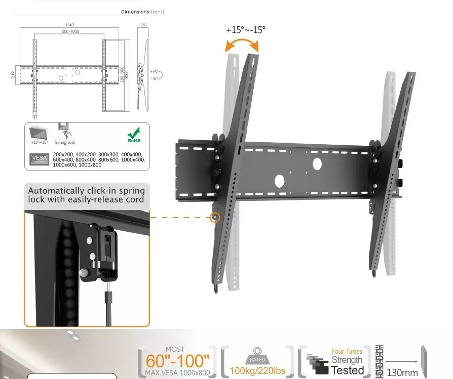 Tilt Curved TV Wall Mount Bracket Equip 650322 Photo 10