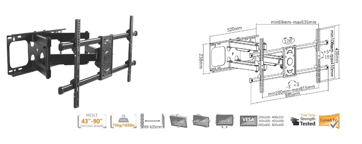 TV sienas stiprinājums Equip 37"-90" Photo 12