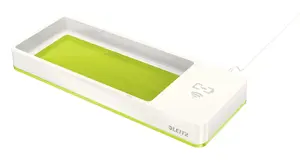 Desktop-mounted Polystyrene Cable Organizer LEITZ WOW — Green Metallic, 266×101×28 mm, USB powered (5 V, 1 A)