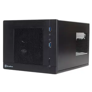 Корпус PC куб SILVERSTONE SG05-LITE — Mini-ITX/DTX, чёрный, 1×3,5" + 1×2,5" отсеки, верхнее БП, 1×120 мм вентилятор, 2×USB 3.2 Gen1