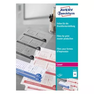 Avery 3491 drukāšanas plēve Lāzers A4 (210×297 mm) Poliesters Caurspīdīgs 100 lapas