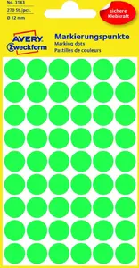 Avery 3143 Colour Coding Dots Green Paper Circle 1.2 cm 270 Labels