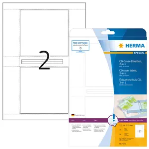 Самоклеящиеся этикетки для обложек CD Herma 121,5×117,5 мм белая бумага матовая, лист A4 — 50 шт.