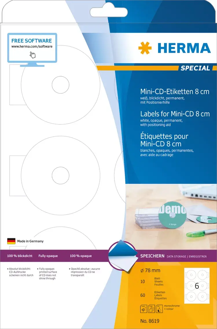 Самоклеящиеся этикетки HERMA CD Mini A4 Ø 78 mm Photo 5