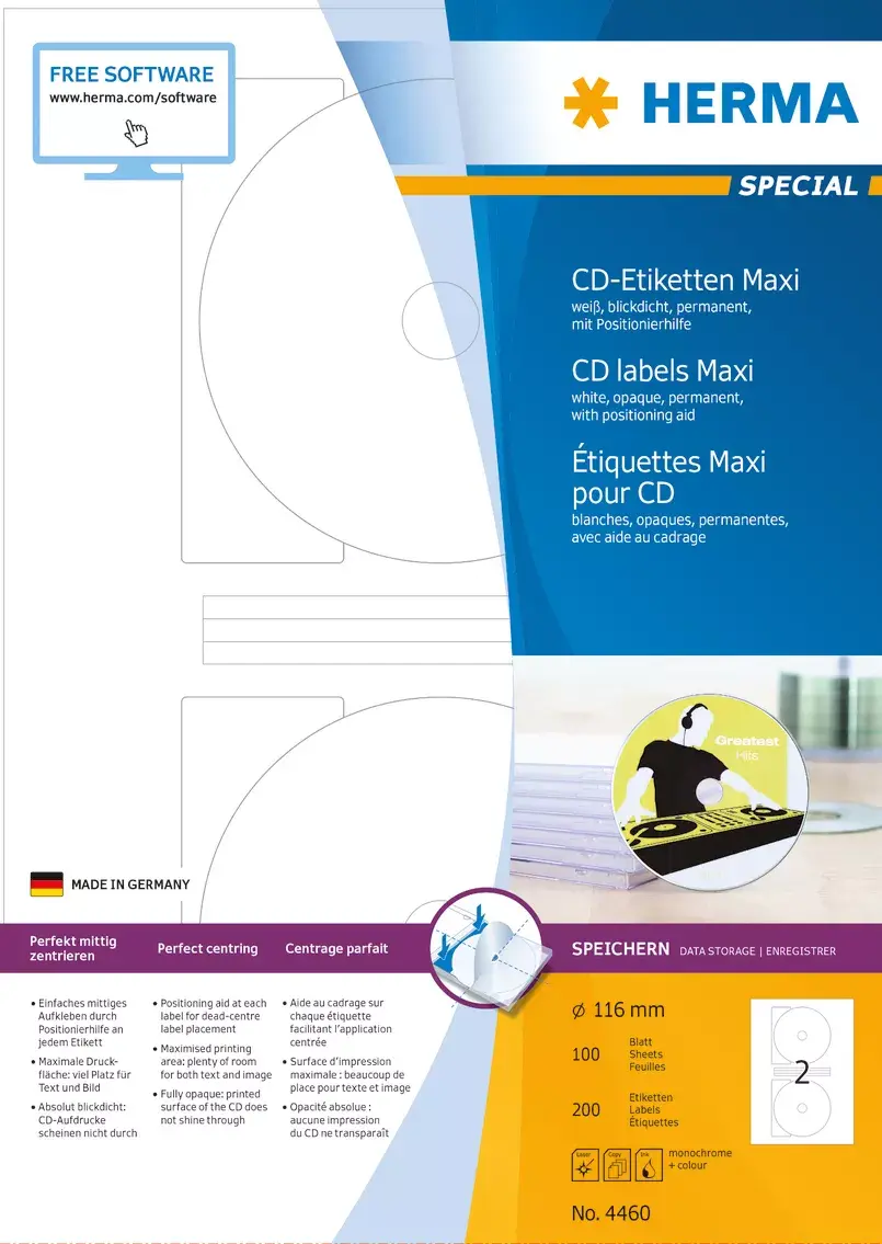 Самоклеящиеся принтерные этикетки HERMA CD labels Maxi A4 Ø 116 mm Photo 5