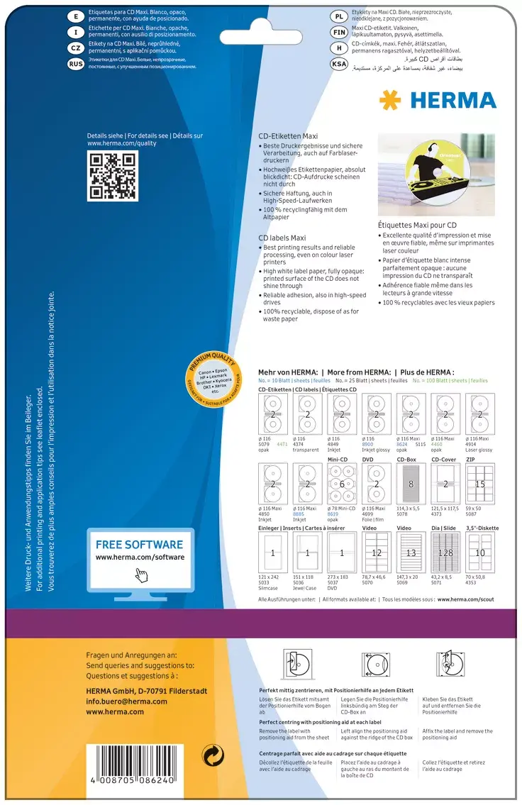 Pašlīmējošās printera etiķetes HERMA CD labels Maxi A4 Ø 116 mm Photo 4