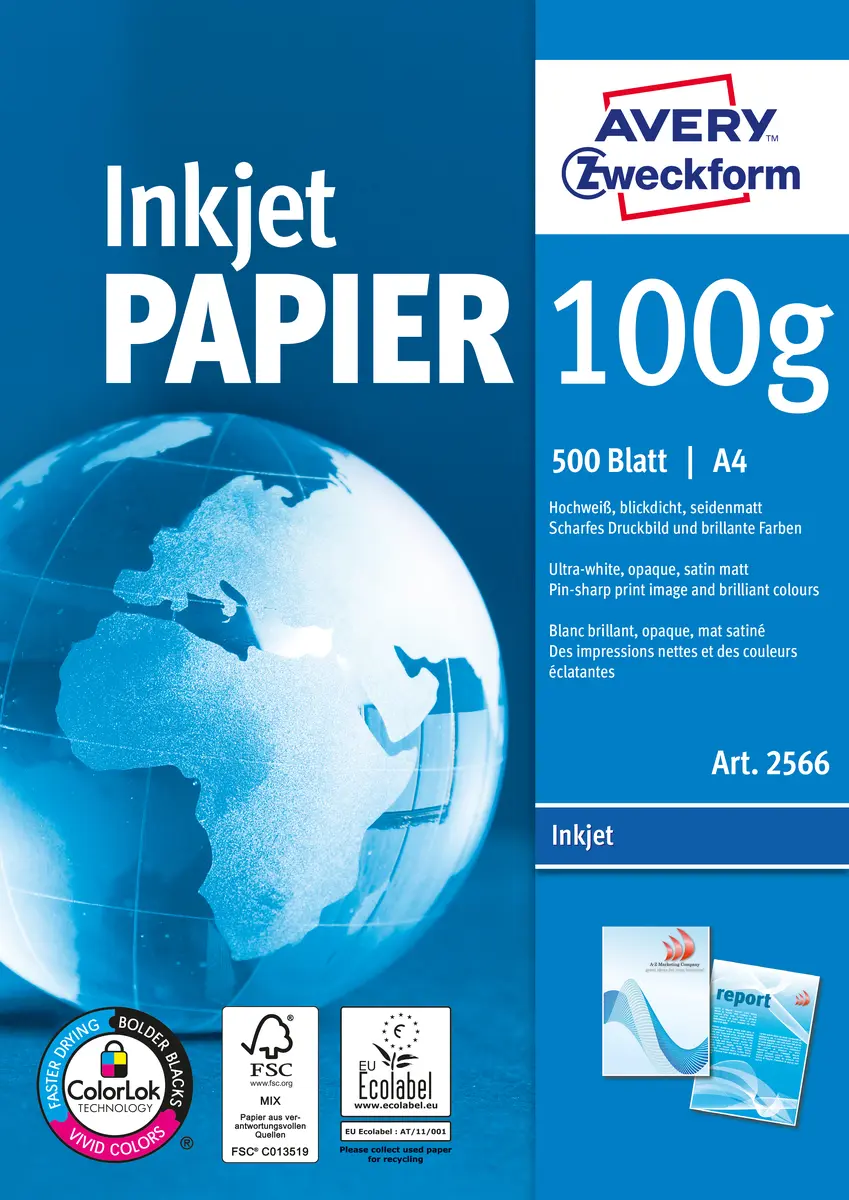 Avery Papīrs tintes drukai Bright White