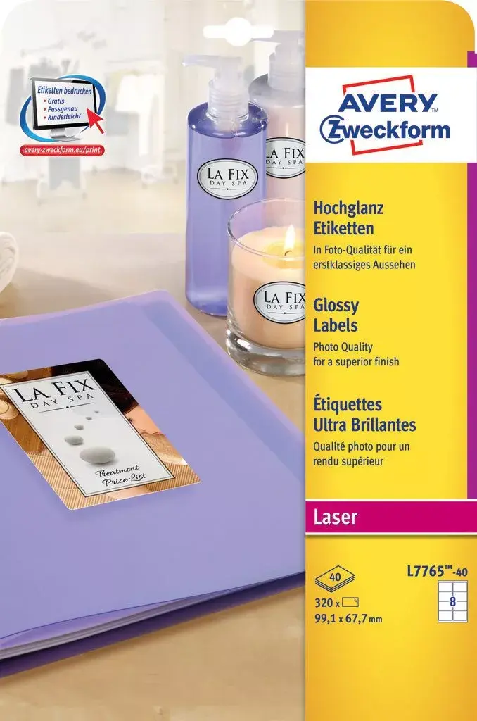 Etiķetes Avery Glossy Colour Laser Labels Photo 2