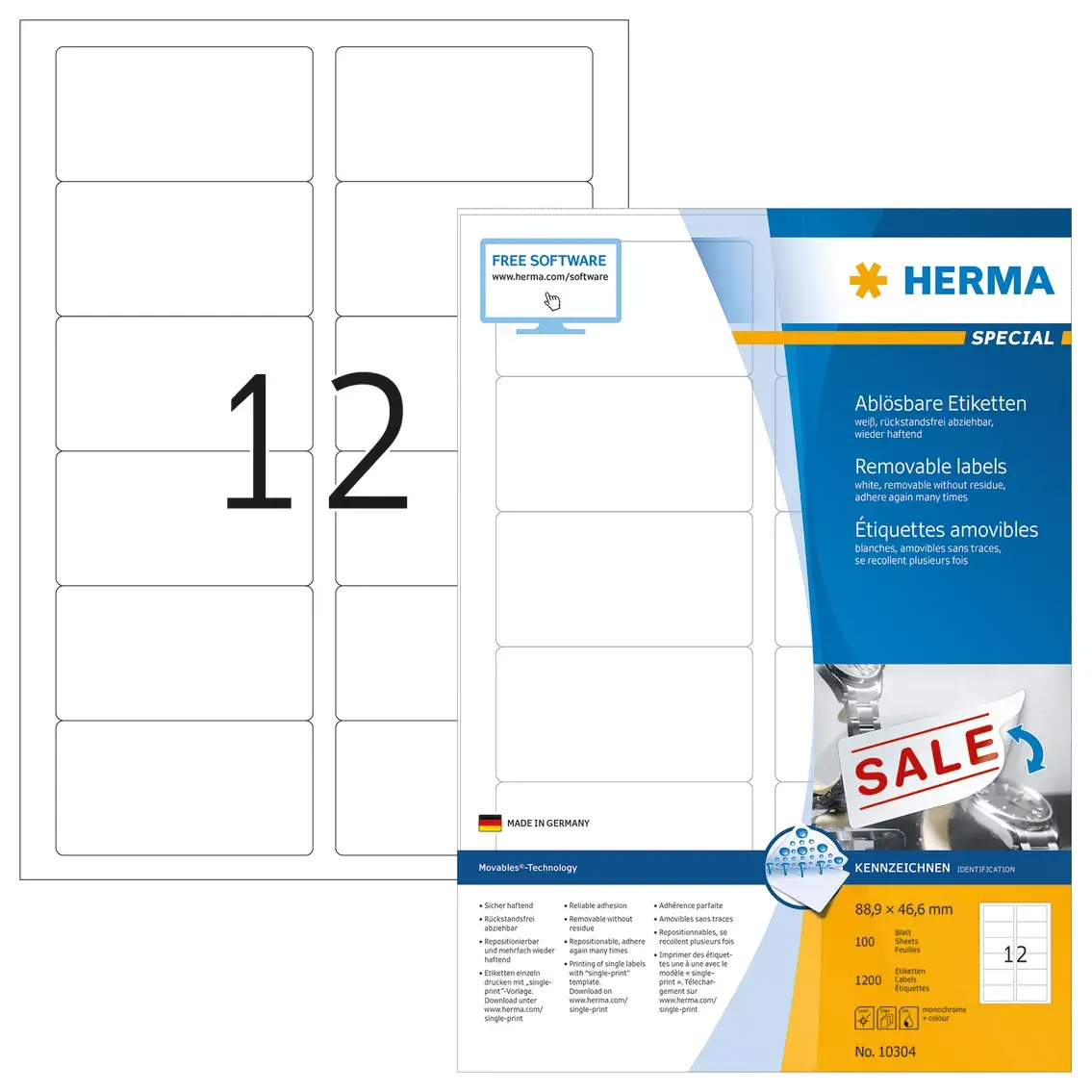 Noņemamās etiķetes HERMA A4 88.9x46.6 mm Photo 2