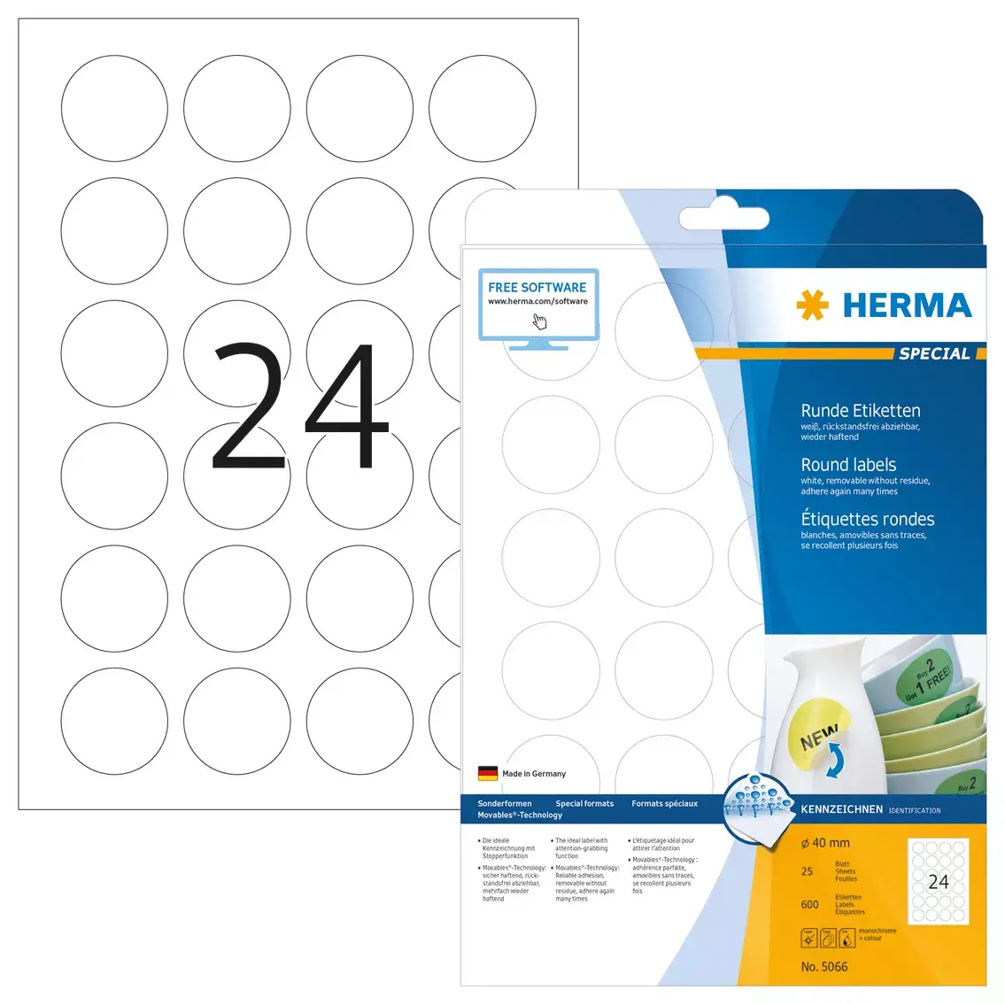 Noņemamās etiķetes HERMA 5066 A4 Ø 40 mm Photo 2